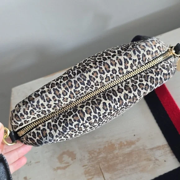 Clare V. Midi Sac Crossbody In Leopard Suede With Red/Navy Strap Bags